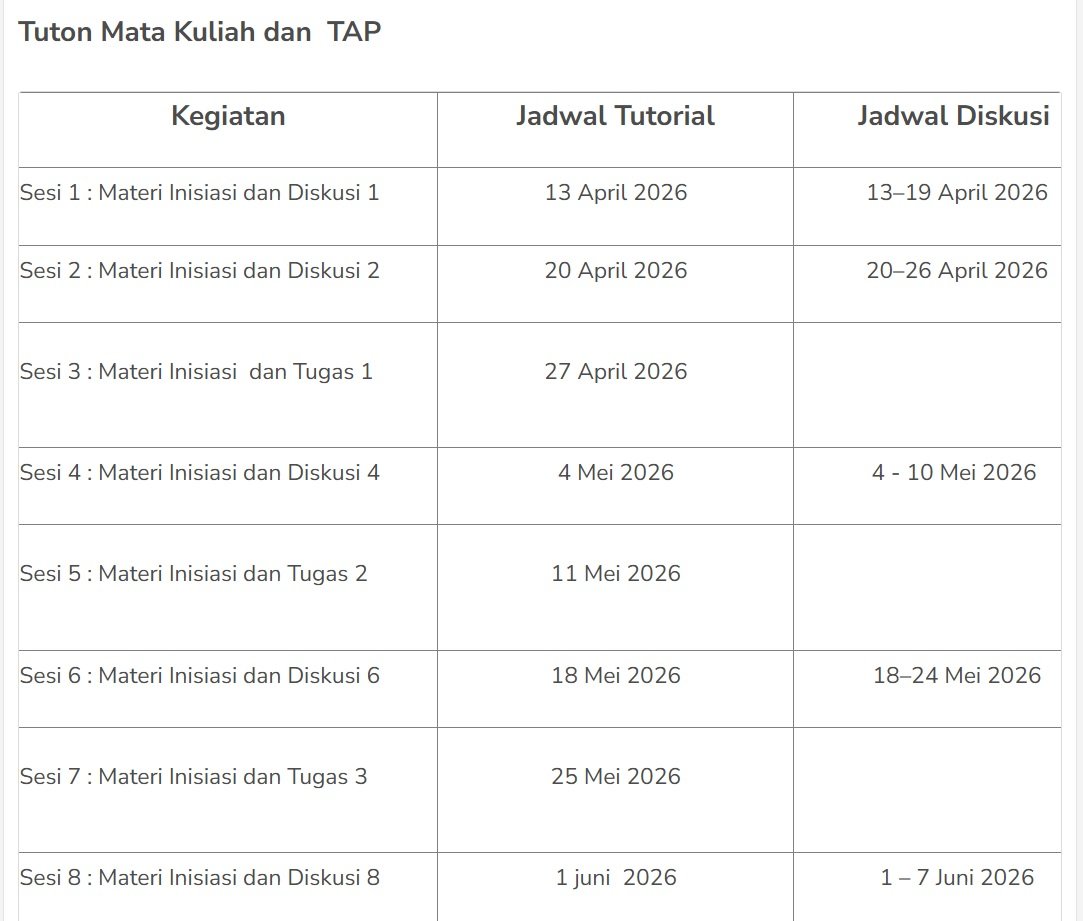 Jadwal Tuton Mata Kuliah dan TAP